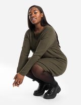 Pletena haljina - Mešavina viskoze - tamno-zelena