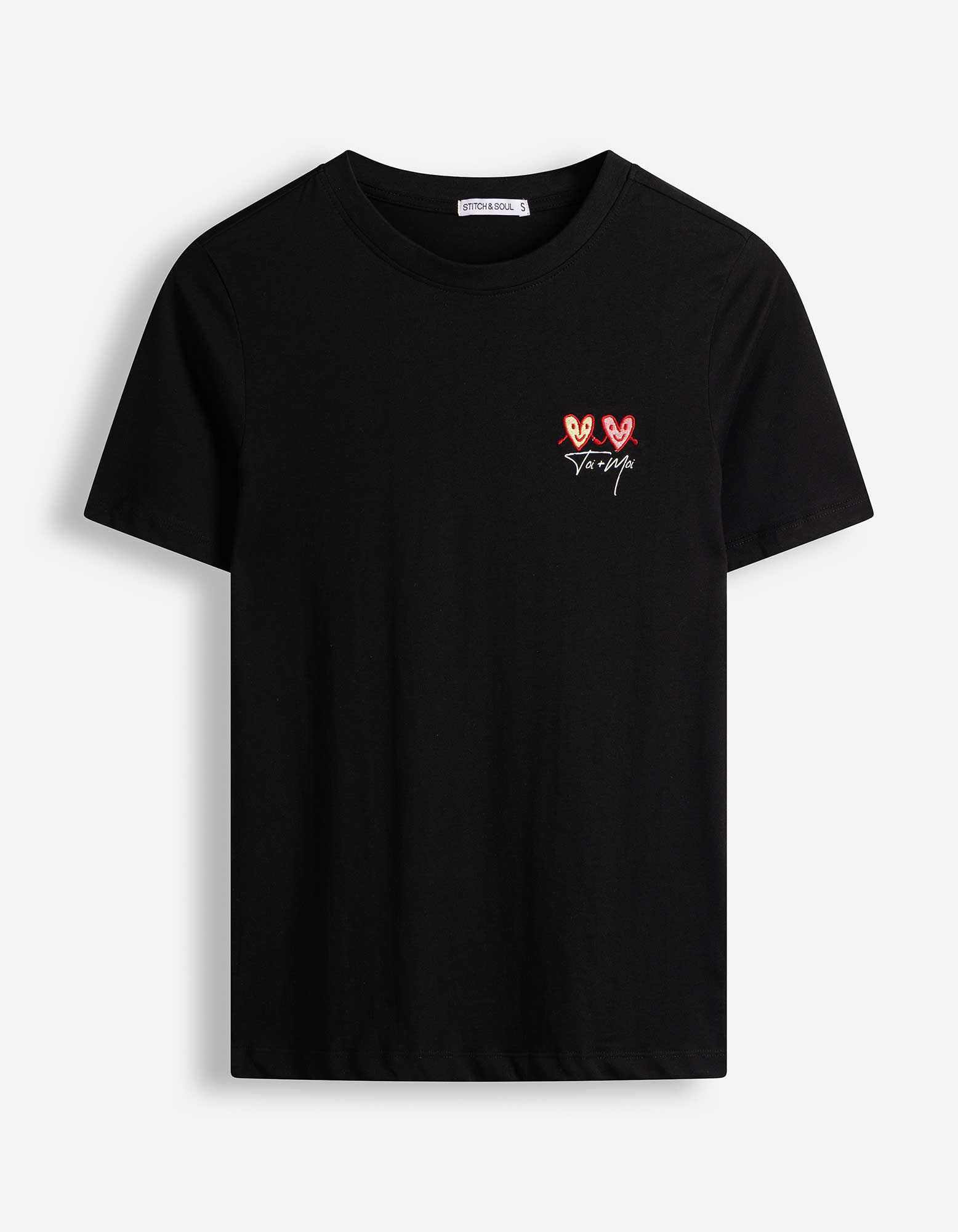T-Shirt - Stickerei - Schwarz