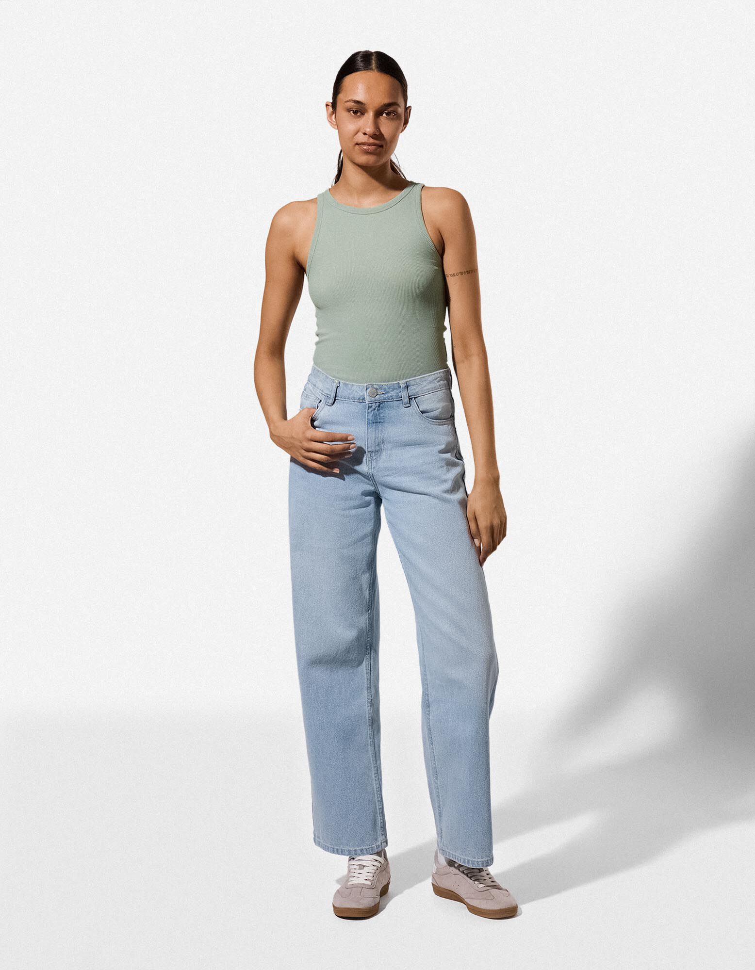 Cropped Top - Gerippt - t&uuml;rkis