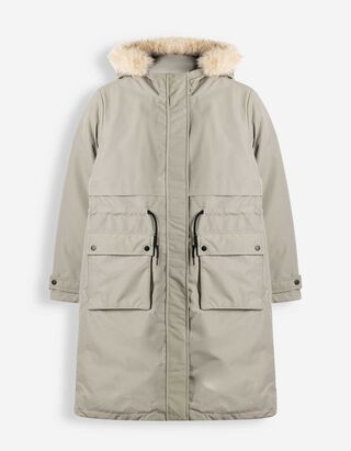 Steppmantel - Abnehmbarer Kunstpelz - Khaki