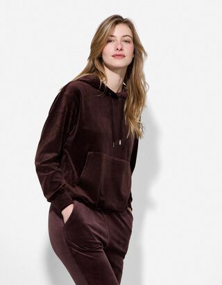 Hoodie - Samt - dunkelbraun