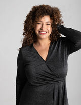 Rochie midi - Top wrap - Negru