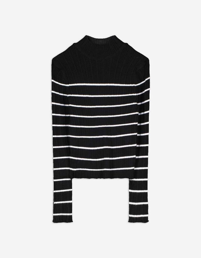 Pulover de tricot - Guler cu guler cocteil - Negru