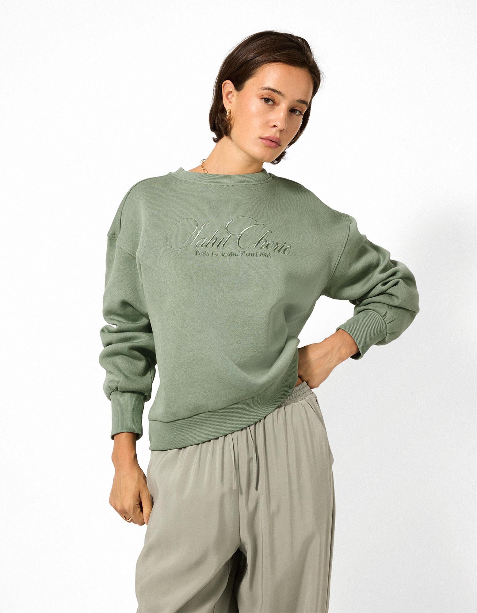 Sweatshirt - Ballon&auml;rmel - Khaki