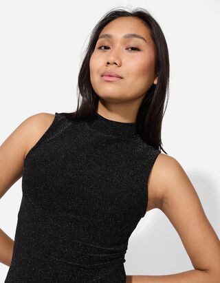 Top - Glitzerstoff - schwarz