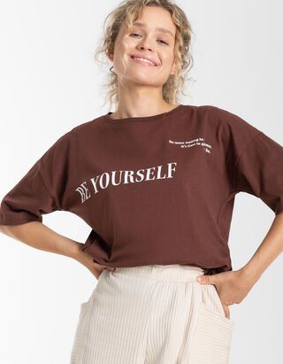 T-shirt - Coupe oversize - Brun