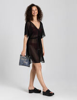 Poncho kąpielowy - sznurowanie - czarny