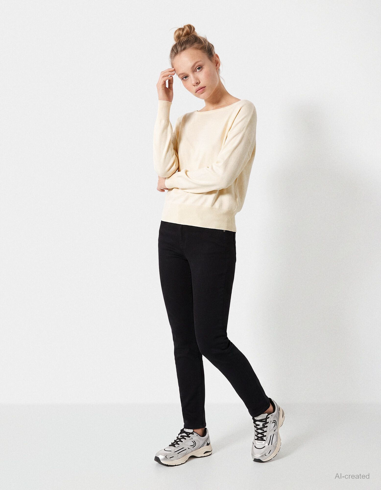 Pull-over - Encolure bateau - jaune clair
