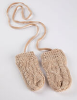 Kepurės ir pirštinių rinkinys - kabelio mezginys - smelio spalvos