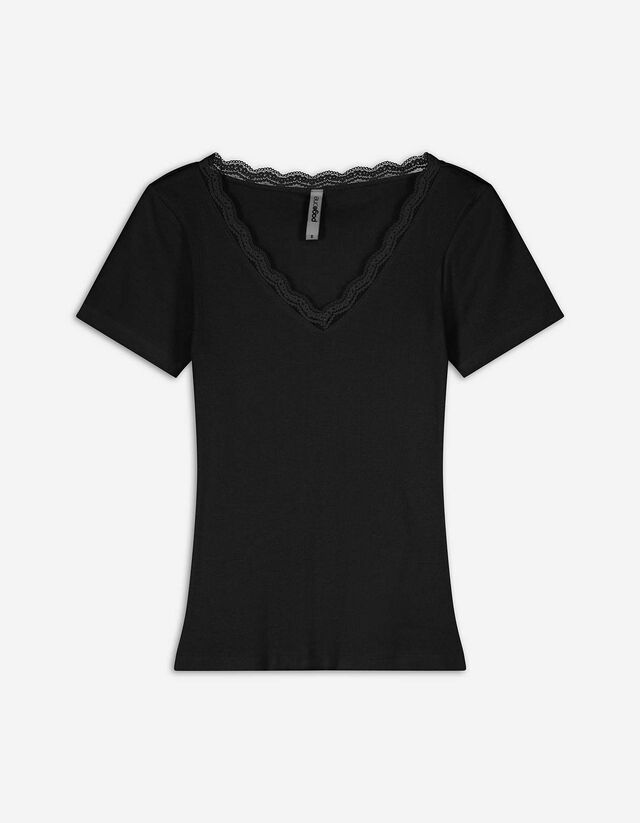 T-shirt - Inserto in pizzo - nero