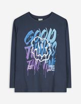 Langarmshirt - Frontprint - dunkelblau