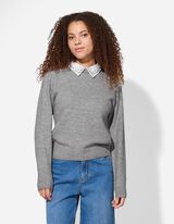 Pulover - Guler de cămașă - Gri