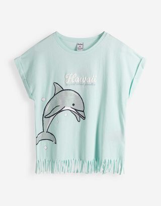 Shirt - Ausgefranste Abschl&uuml;sse - Hellblau