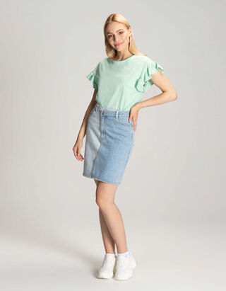 T-shirt - Manches &agrave; volants - Vert clair