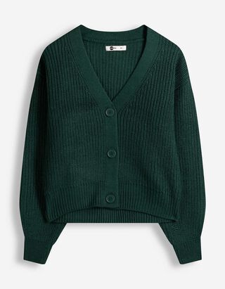 Strickjacke - Knopfleiste - Dunkelgr&uuml;n