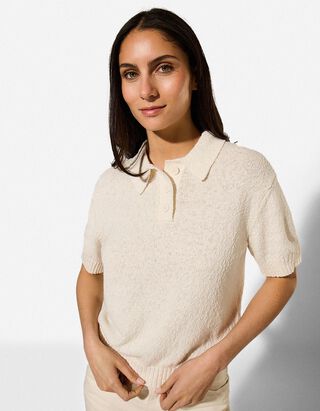 Strickpullover - Polokragen - Wei&szlig;