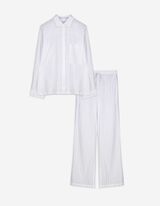 Pyjama Set aus Langarmshirt und Hose  - Streifen - weiß