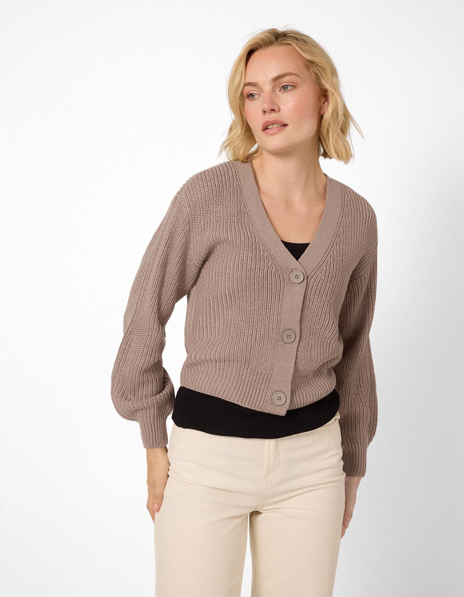 Strickjacke - Knopfleiste - Braun
