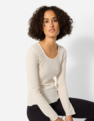 Langarmshirt - Crinkle-Optik - Off-White