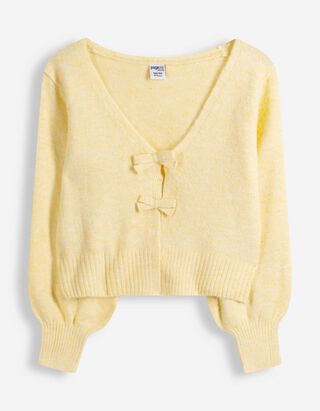 Strickpullover - Schleifenapplikation - hellgelb