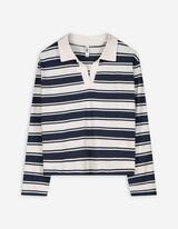 Pololangarmshirt - Streifen - weiß