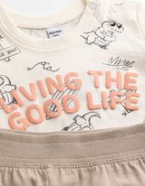 Ensemble t-shirt et pantalon - Message imprim&eacute; - Blanc cass&eacute;
