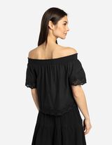 Maglia blusata - Scollo alla carmen - nero