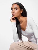 Langarmshirt - Spitzenbesatz - weiß