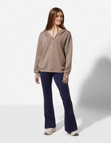 Hoodie - V-Ausschnitt - dunkelbeige