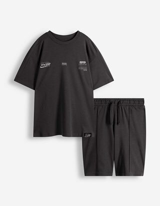 Set aus T-Shirt und Hose - Schwere Qualit&auml;t - dunkelgrau