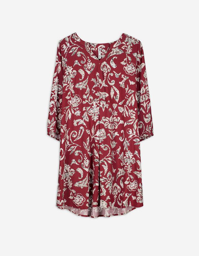 Kleid - Allover-Muster - dunkelrot