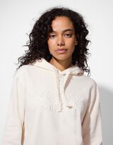 Felpa con cappuccio - Inserto in pizzo - bianco