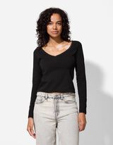 Tričko s dlouhým rukávem - Krajková aplikace - cerná