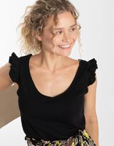 Top - Mâneci cu volane - Negru