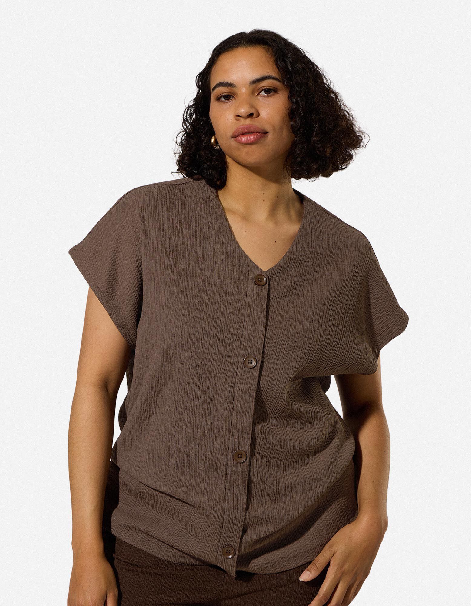 Blouseshirt - Knoopsluiting - bruin