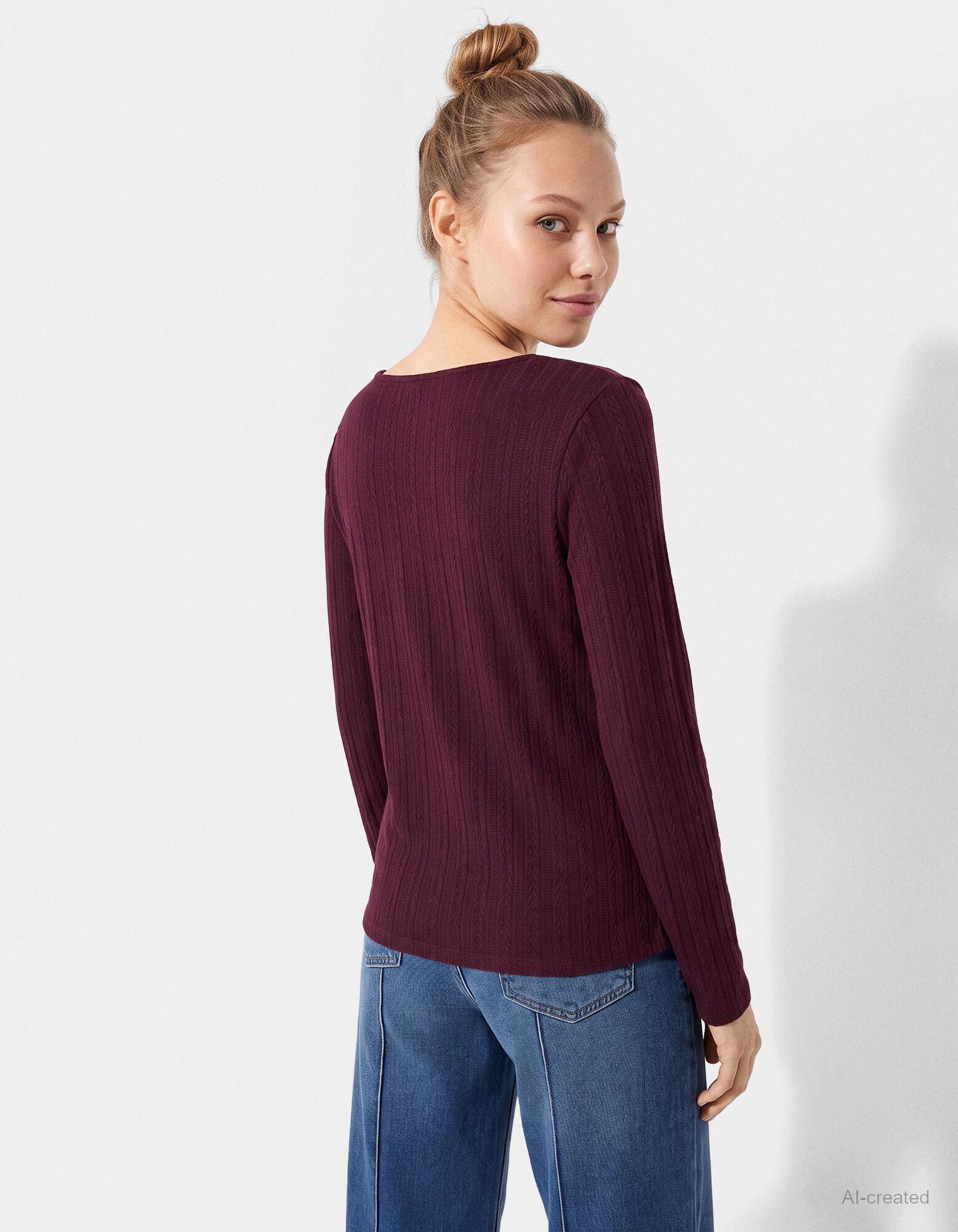 Langarmshirt - V-Ausschnitt - Lila