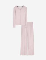 Pyjama Set aus Shirt und Hose - Strukturiertes Material - rosa