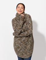 długi sweter - Dzianina - ciemny zielony