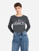 T-shirt à manches longues - Imprimé scintillant - Gris foncé