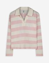 Pololangarmshirt - Streifen - weiß