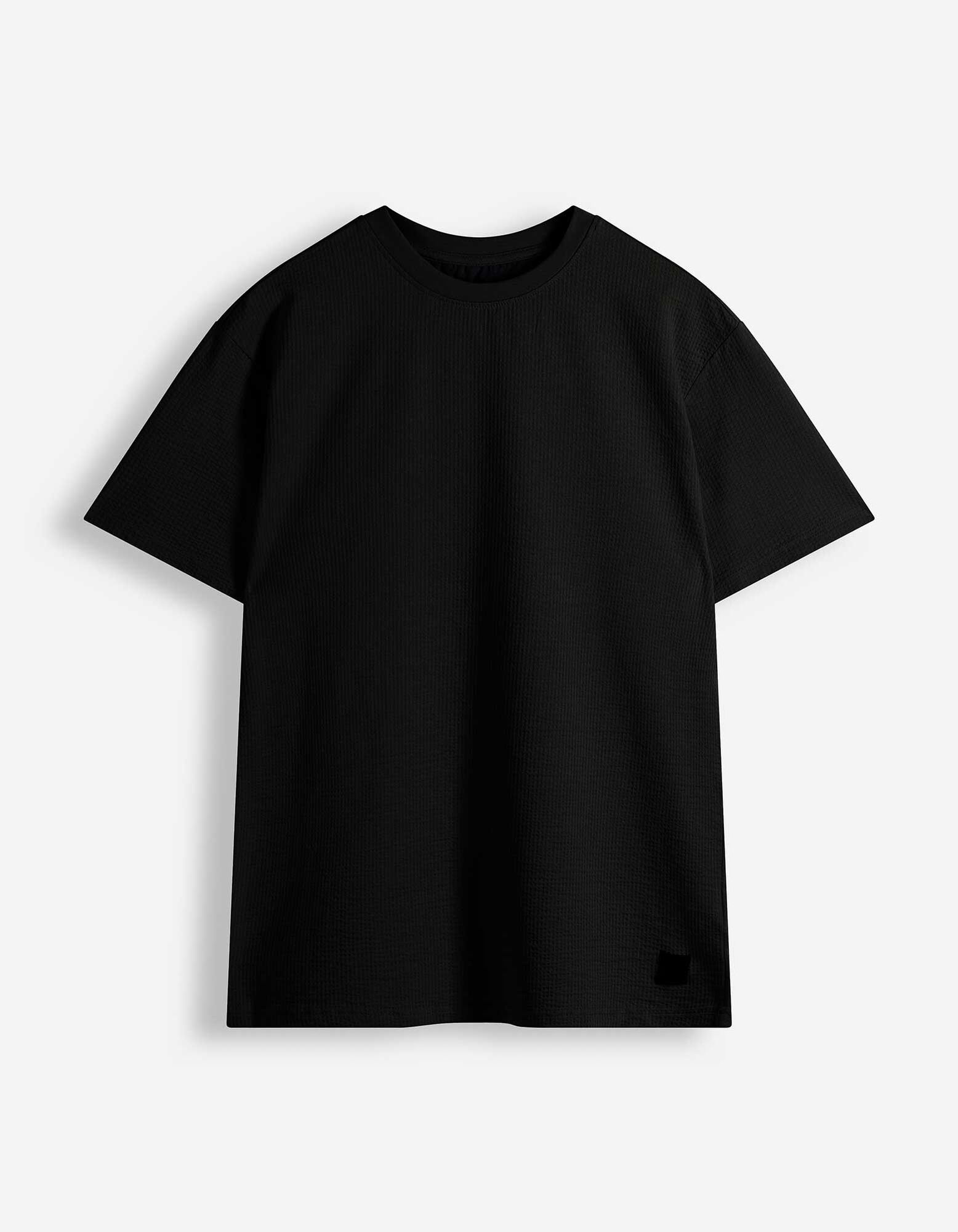 T-Shirt - Seersucker - Schwarz