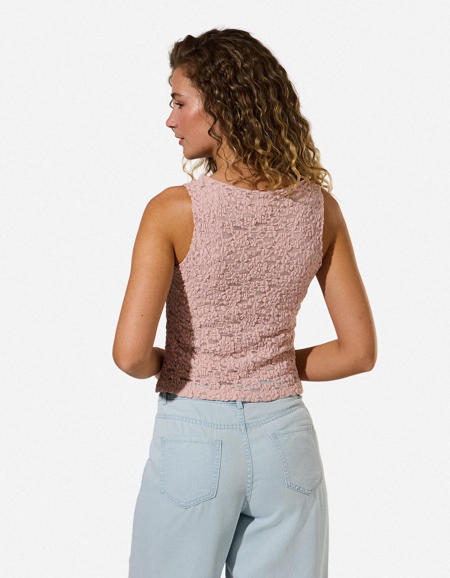 Top sans manches - Encolure b&eacute;nitier - ros&eacute; tendre 