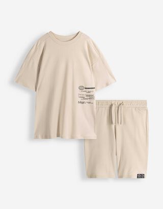 Set aus T-Shirt und Hose - Schwere Qualit&auml;t - hellgrau