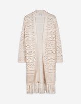 Cardigan lung - Tricot perforat - Bej