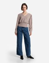 Langarmshirt - Crinkle-Optik - beige