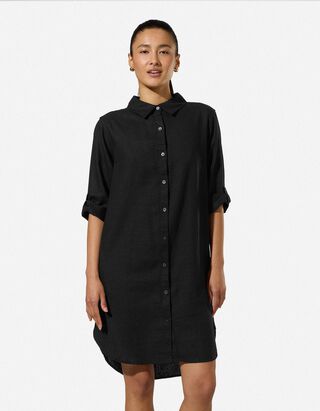 Kleid - Hemdkragen - Schwarz
