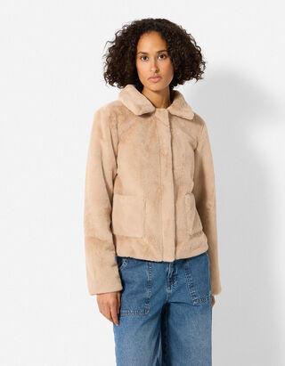 Jacke - Pl&uuml;sch - Beige