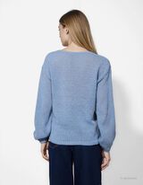 Pleteni pulover - V-izrez - tamno-plava