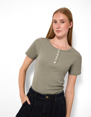 T-Shirt - Knopfleiste - Gr&uuml;n