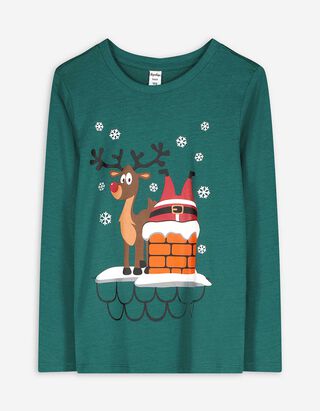 Tričko s dlhými rukávmi - Vianoce - tmavozelena